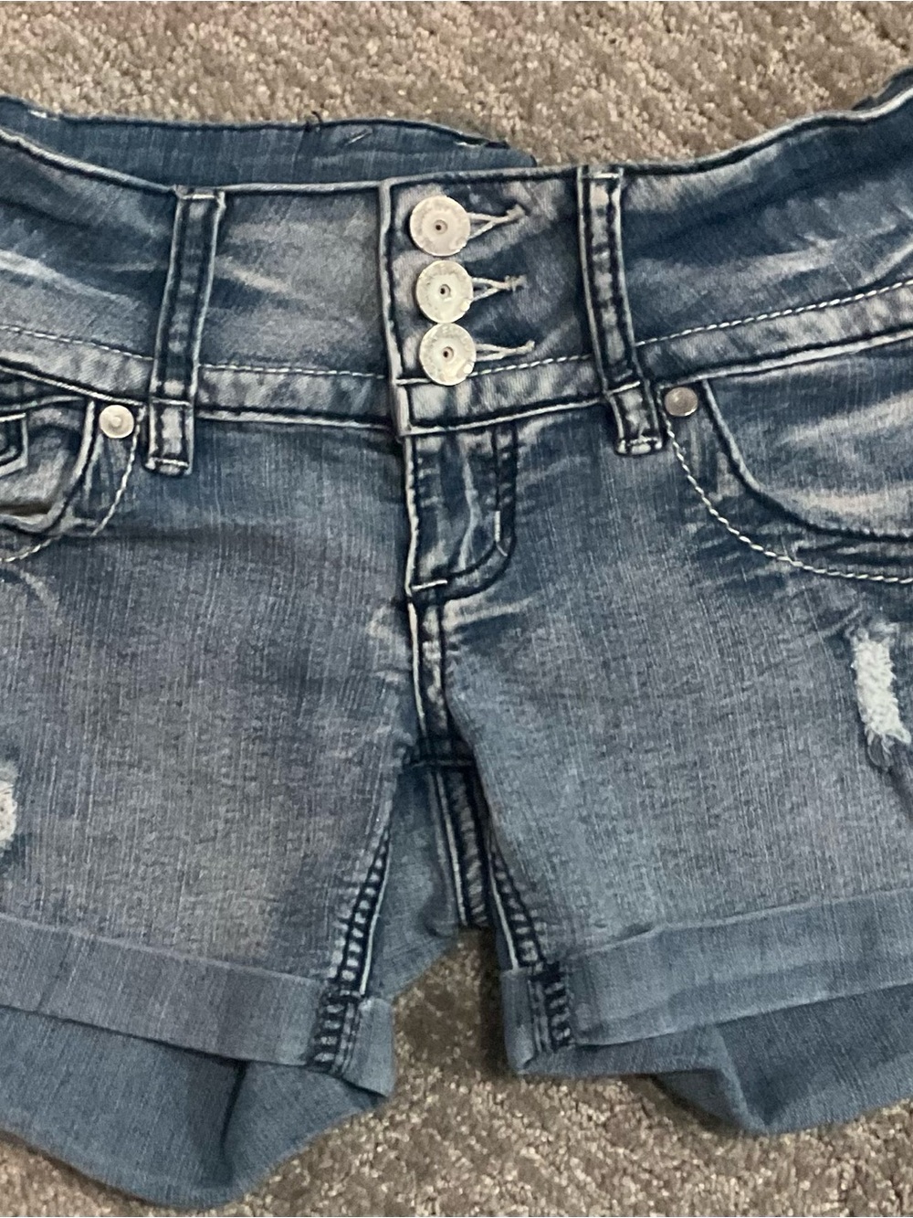 Almost Famous Faded Blue Button-Fly Denim Shorts
